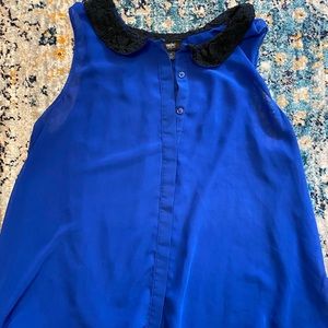 Blue Tank with Lace Collar